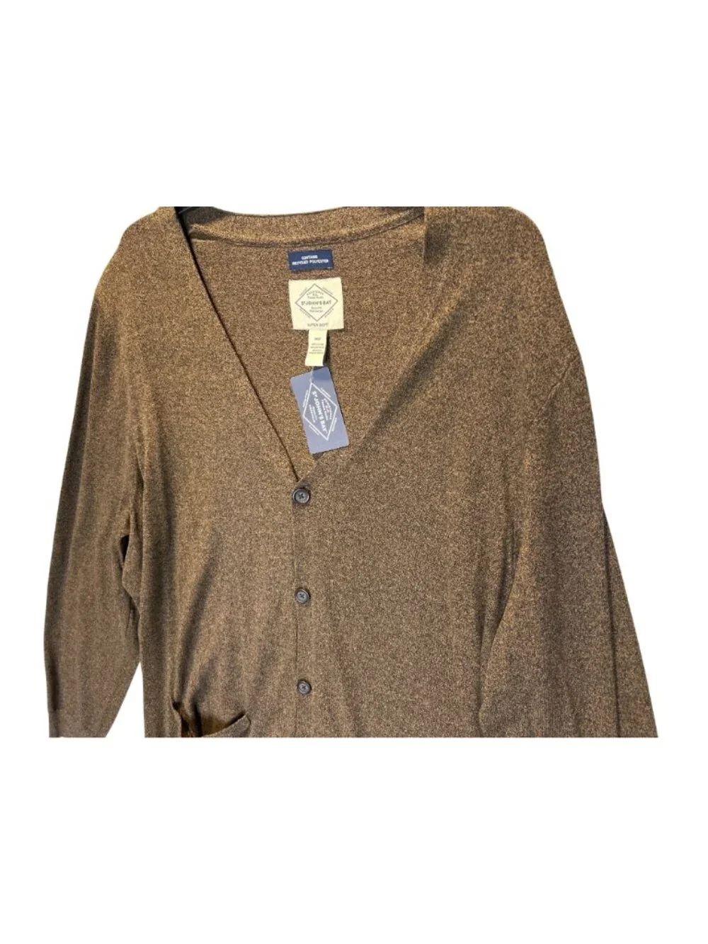 St. Johns Bay Big & Tall Mens 3XLT Cardigan Viking Brown Super Soft Cotton Blend